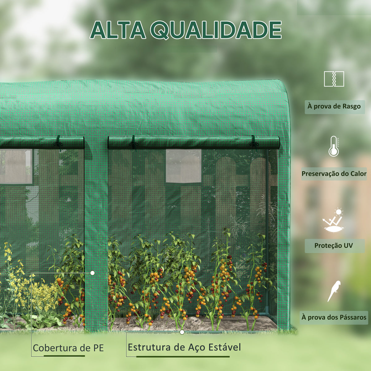 Estufa Jardim Tipo Túnel com 4 janelas e 2 portas para Plantas de PE de aço 300x100x200 cm Verde — foto 4