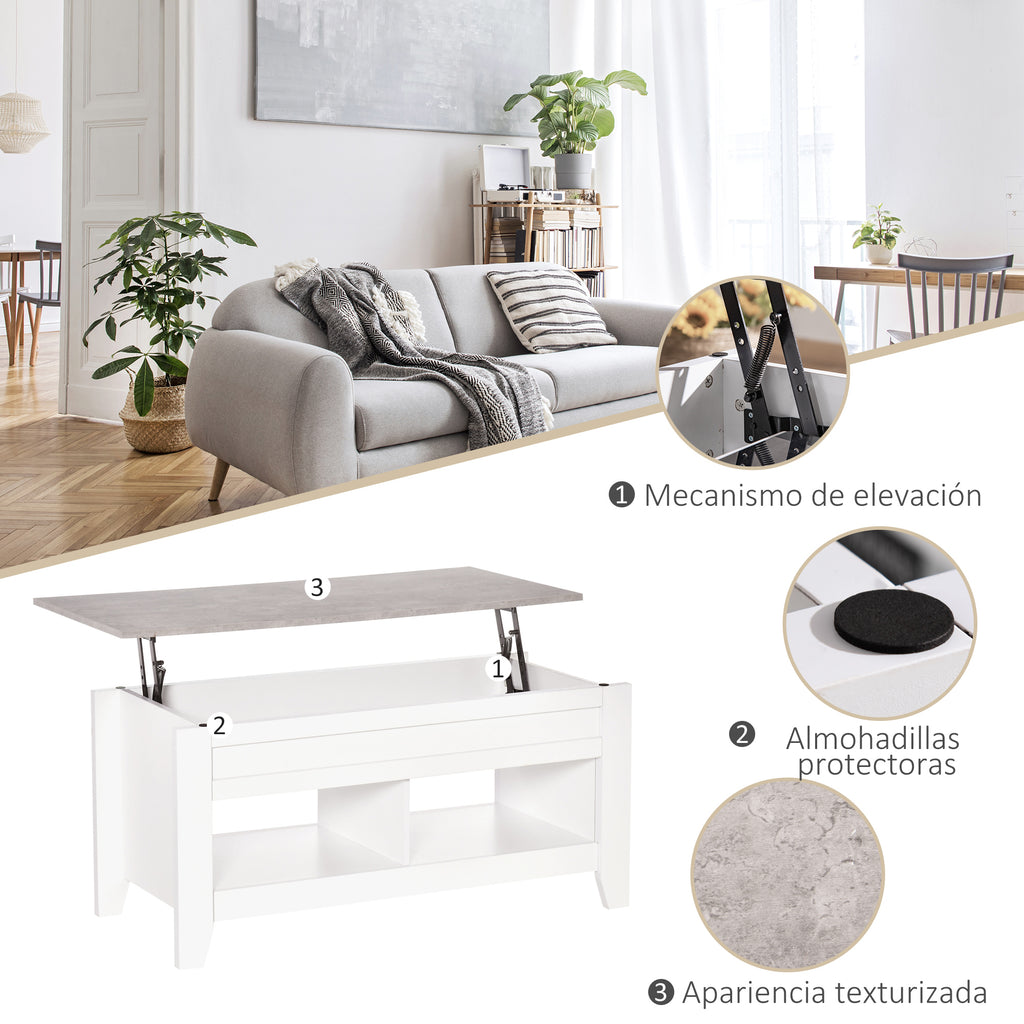 Mesa de Centro com Bancada Elevável Mesa de Centro com 2 Compartimentos Abertos Bancada de Imitação a Mármore Mesa Retangular para Sala de Estar 105x50x49cm Branco — foto 6