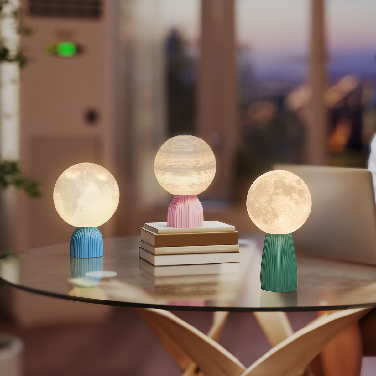 Conjunto de 3 Candeeiros de Mesa de Cabeceira 3D Candeeiros de Mesa com 3 Cores Brilho Ajustável em 10 Níveis Conexão USB para Casa Escritório Quarto Branco — foto 7