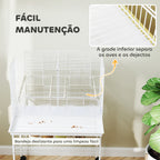Gaiola para Pássaros com Divisória Gaiola com Rodas para Aves Papagaios Canários Gaiola para Aves com Comedouros Poleiros e Bandeja Removível, 76x46x116 cm Branco — foto 7