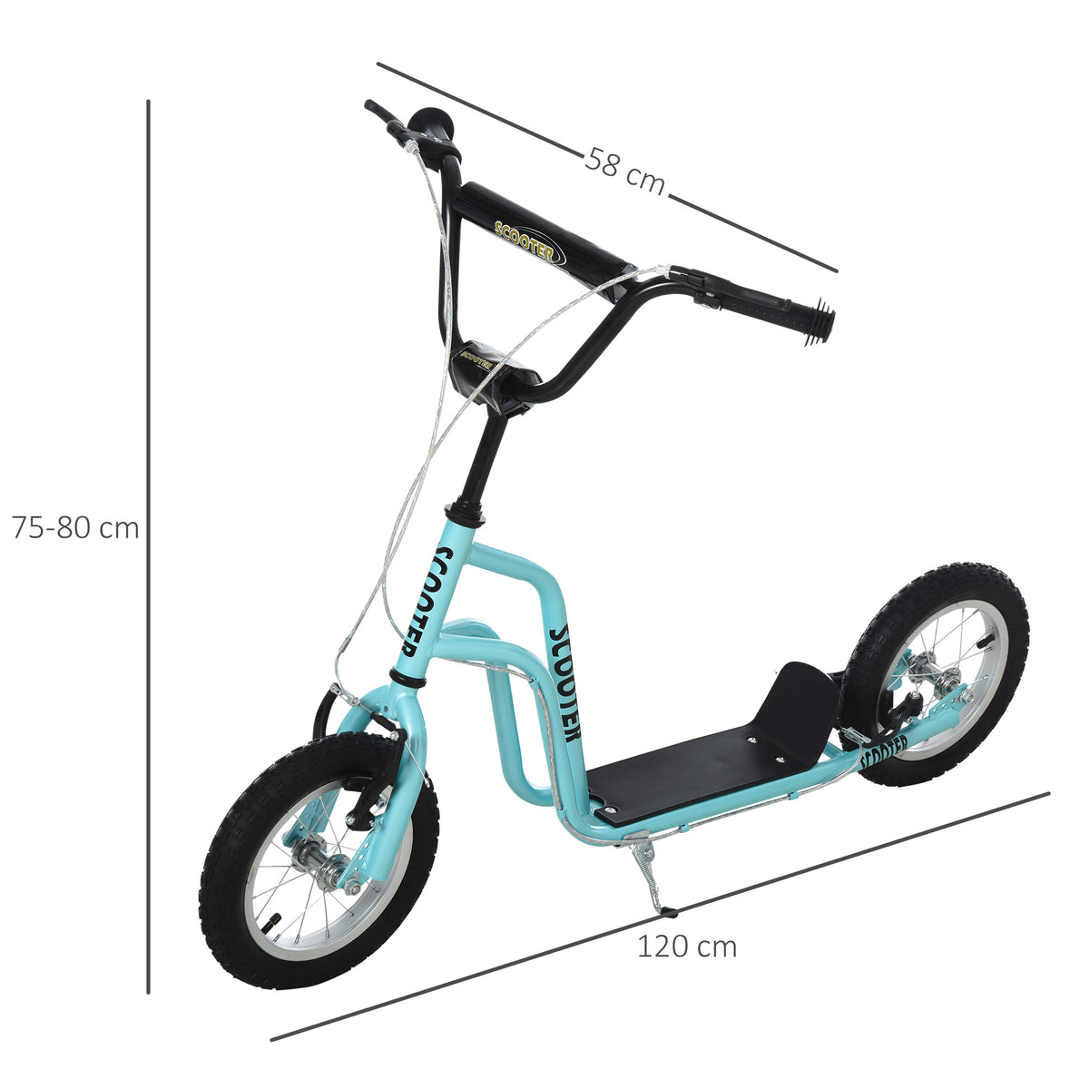 Trotinete para Crianças acima de 5 Anos Trotinete Infantil com Guiador Ajustável em Altura Travão Duplo e Estrutura de Aço Carga 100 kg para Adolescentes 120x58x75-80 cm Azul — foto 3
