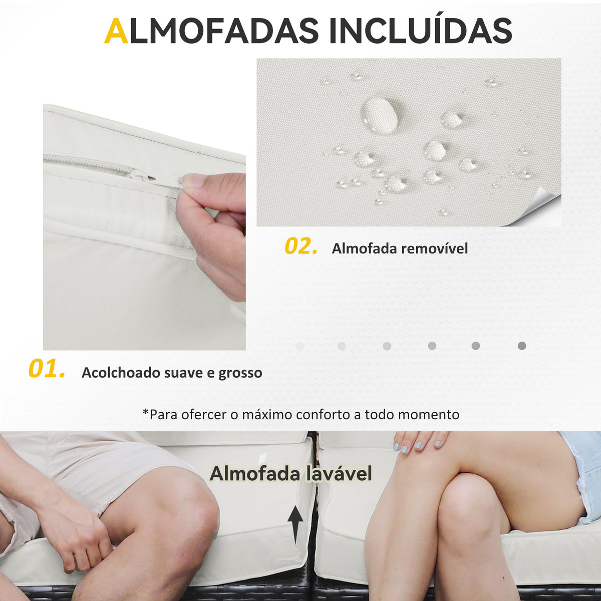 Conjunto de Móveis de Jardim 7 Peças com Mesa de Centro Almofadas e Almofadas Decorativas Incluídas Estrutura de Aço Marrom — foto 5