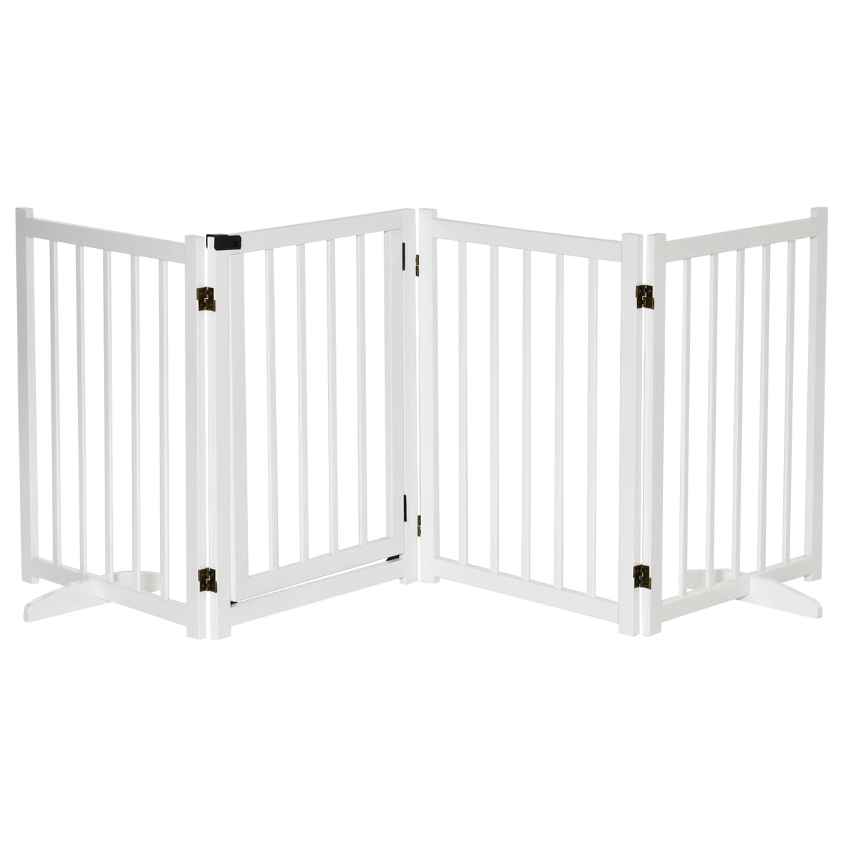 Barreira para Cães Dobrável Barreira para Cães Pequenos e Médios de 4 Painéis com Porta Barreira de Segurança em Madeira para Escadas e Corredores 237,5x36x80 cm Branco — foto 1