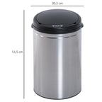 Balde de Lixo Inteligente de Aço Inoxidável 30L com Sensor Infravermelho de Abertura Automática para Cozinha Dormitório Casa de Banho Ø30,5x51,5cm Prata e Preto — foto 3