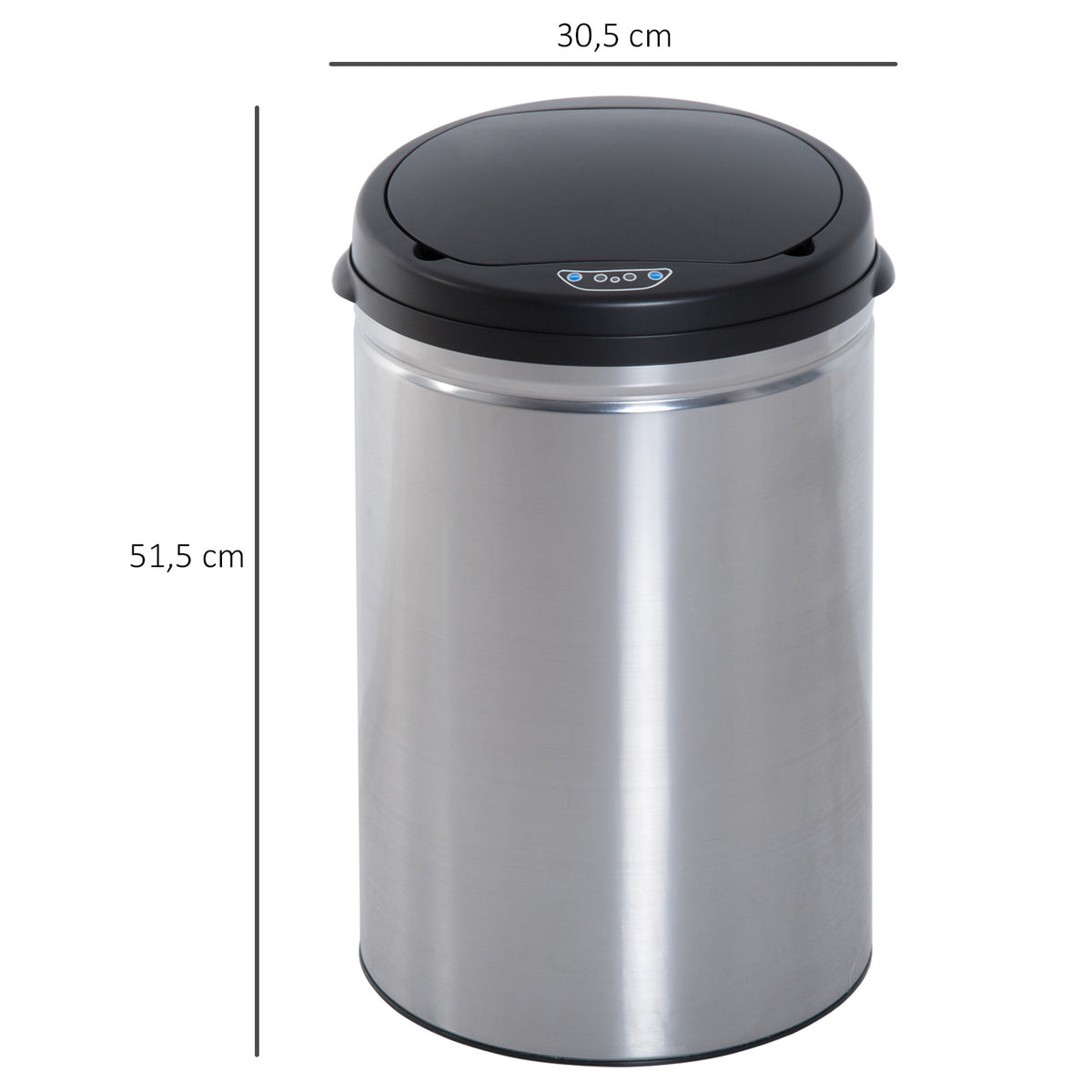 Balde de Lixo Inteligente de Aço Inoxidável 30L com Sensor Infravermelho de Abertura Automática para Cozinha Dormitório Casa de Banho Ø30,5x51,5cm Prata e Preto — foto 3