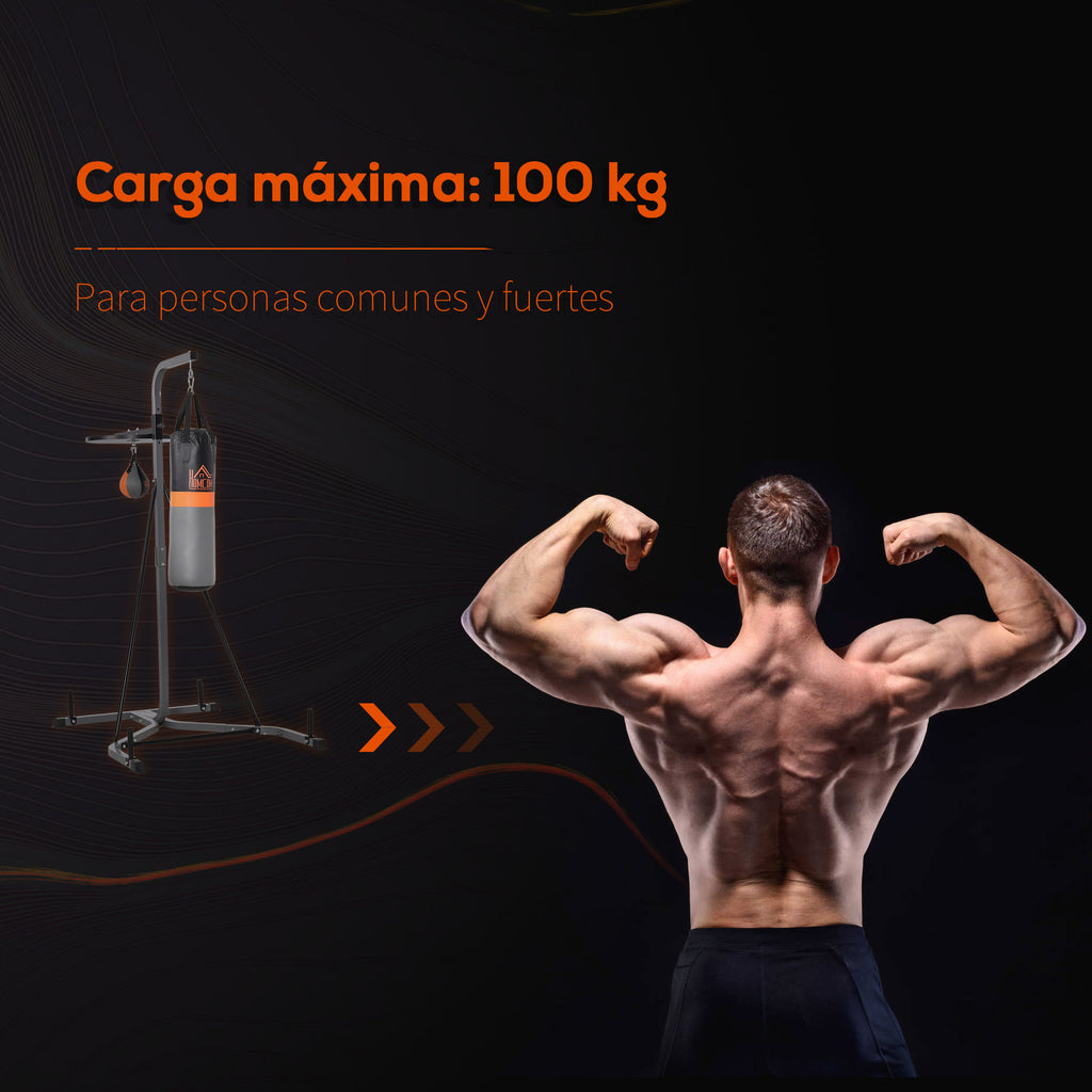 Saco de Boxe Suspenso com Suporte Bola de Velocidade Ajustável em Altura de 167-187cm e Inflador para Treinamento Fitness em Casa Ginásio 115x157x221 cm Preto e Cinza — foto 6