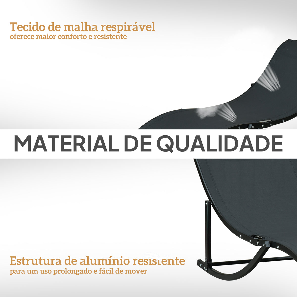 2 espreguiçadeiras dobráveis ​​ergonômicas em forma de S com estrutura de alumínio Textilene para piscina terraço jardim 165x61x63 cm Preto — foto 6