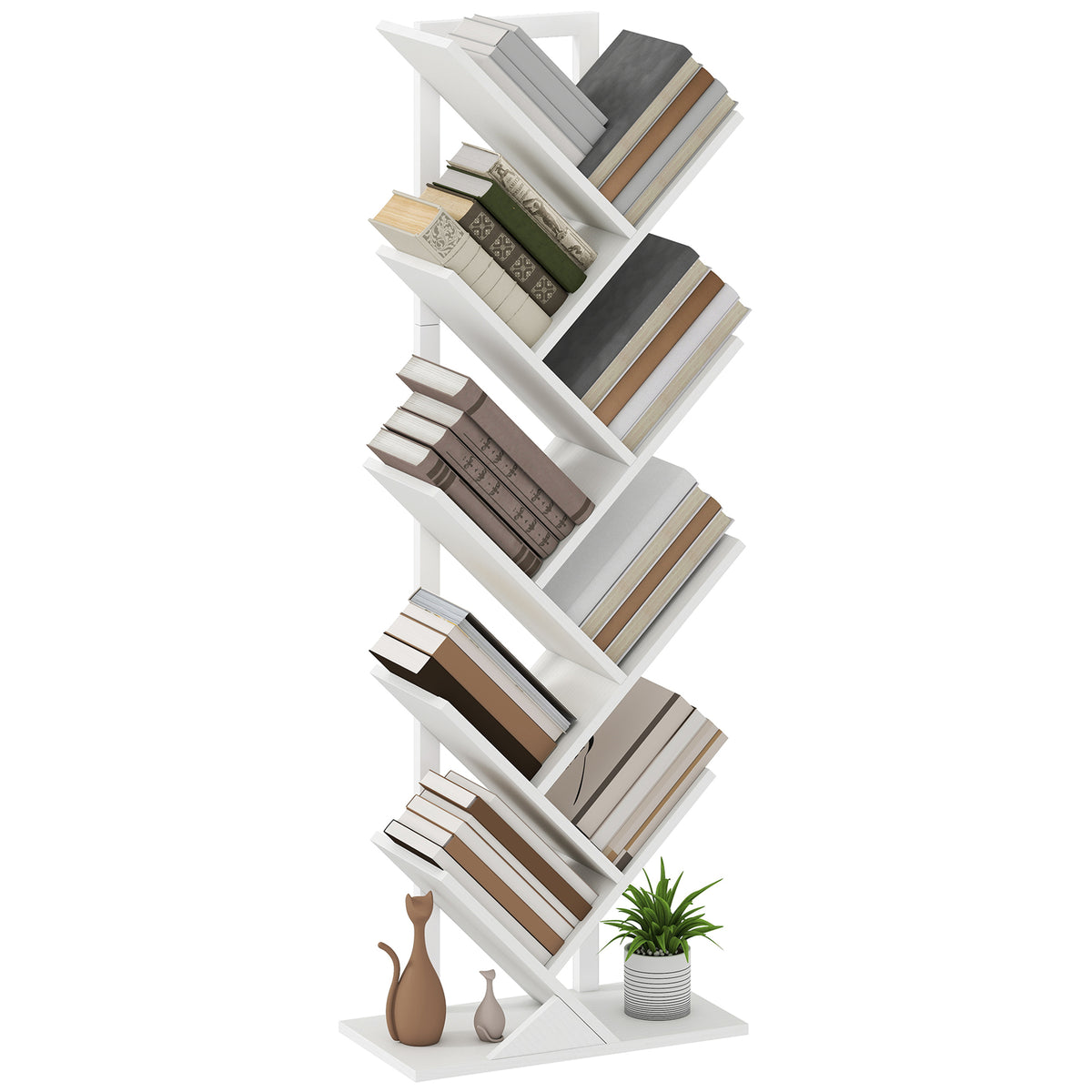 Estante em Forma de Árvore de 9 Níveis Estante de Livros com 9 Prateleiras e Estrutura de Aço para Sala de Estar Escritório Estúdio Quarto 50x24x136 cm Branco — foto 1