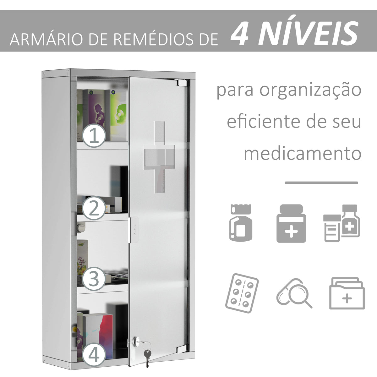 Gabinete nde remédios de aço inoxidável 60x30x12cm — foto 5