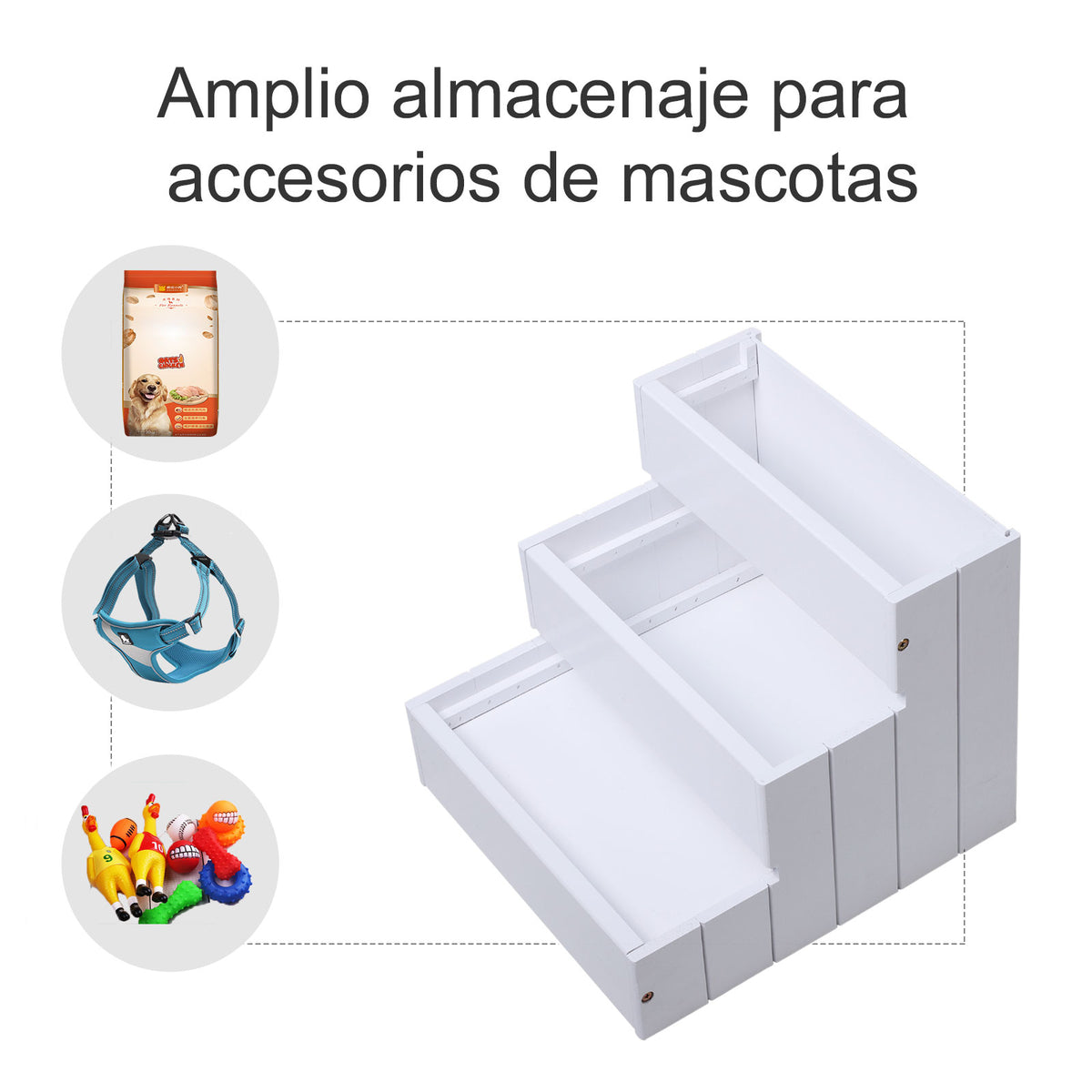 Escada para Animais de Estimação de 3 Degraus com Armazenamento e Tapete Antiderrapante Portátil Carga Máxima 30kg 40,5x44,5x38 cm Branco — foto 4