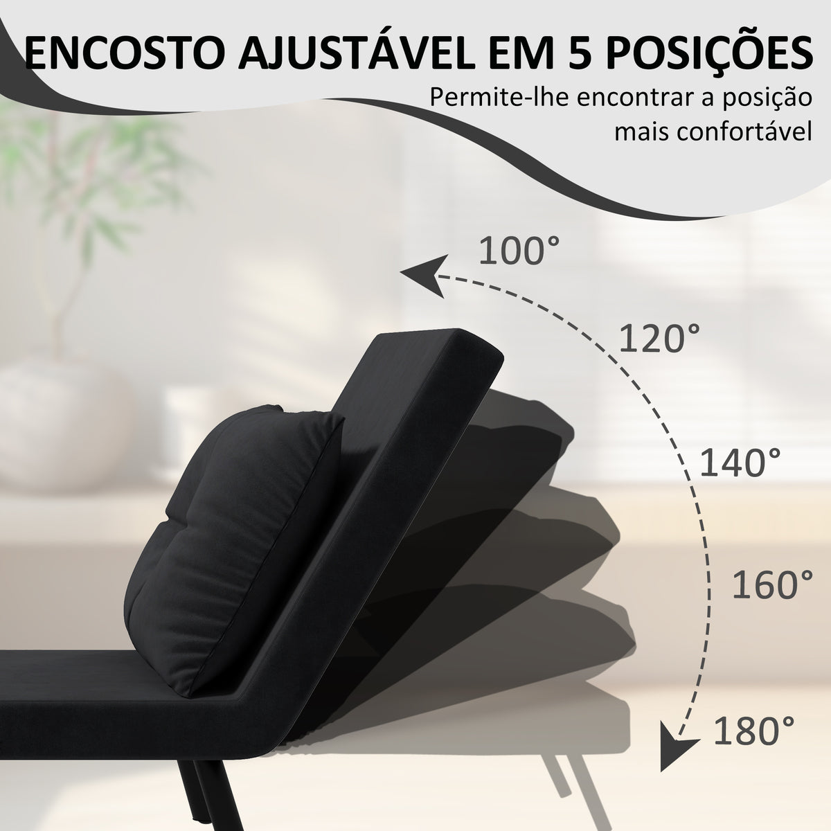 Poltrona Convertível em Cama Dobrável Poltrona 3 em 1 Convertível em Cama com Encosto Ajustável em 5 Níveis e Almofada Acolchoada para Escritório Sala de Estar Carga 120 kg 63x73x81 cm Preto — foto 5
