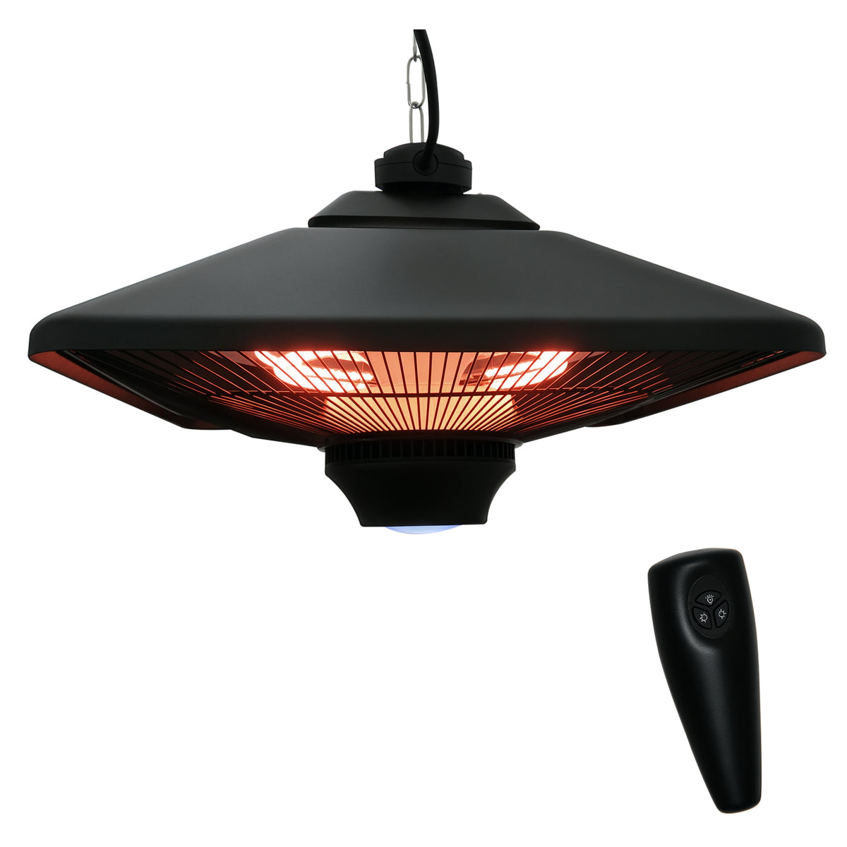 Aquecedor de teto suspenso tipo Aquecedor elétrico de halogênio radiante para interior e exterior 1000 / 2000W com controle remoto 43x43x25cm preto — foto 1