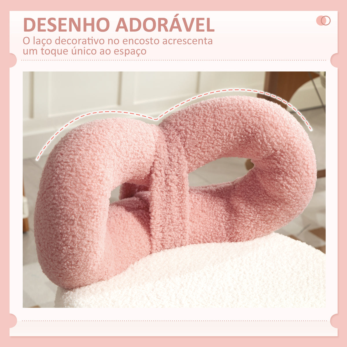Banco Giratório com Encosto Banco com Rodas Altura Regulável 63-77 cm Estofado em Tecido tipo Borreguito para Salões Ateliês Spa Massagem 50x50x63-77 cm Branco e Rosa — foto 4