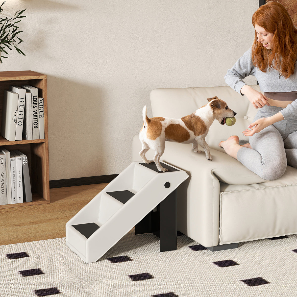 Escada Dobrável para Cães de 3 Degraus Portátil para Animais Mais Velhos Cães Pequenos Gatos para Cama Sofá 53x30,5x36,5 cm Creme — foto 2