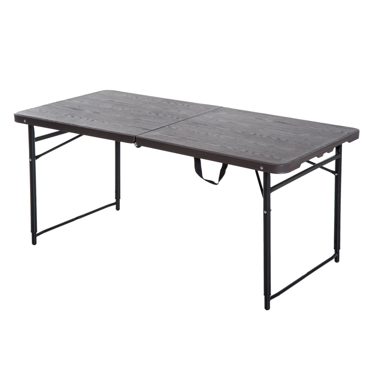 Mesa de acampamento dobrável com altura ajustável 122x61x53 / 71,5 cm Auxiliar ajustável em marrom e preto — foto 1