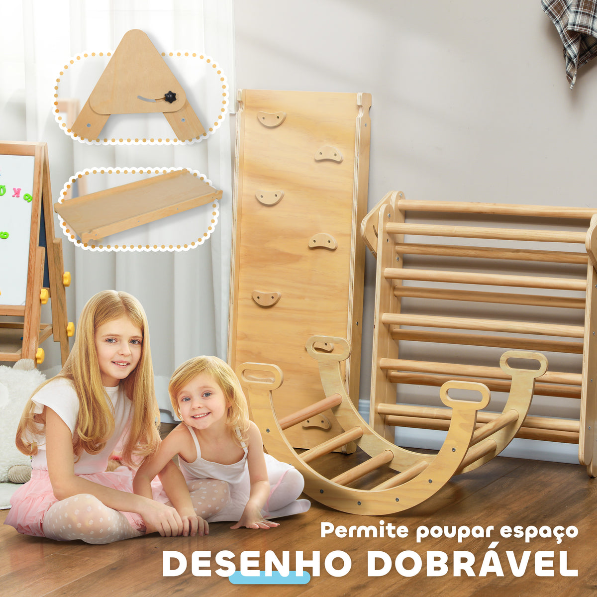Triângulo de Escalada de Madeira 5 em 1 Escada para Crianças de 18-48 Meses com Rampa e Arco de Escalada para Deslizar ou Escalar 178x64,5x63 cm Madeira — foto 7