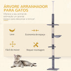 Árvore Arranhadora para Gatos Arranhador para Fixar ao Teto Altura Ajustável com Plataformas Poste de Sisal 40x34x230-260cm Cinza — foto 4