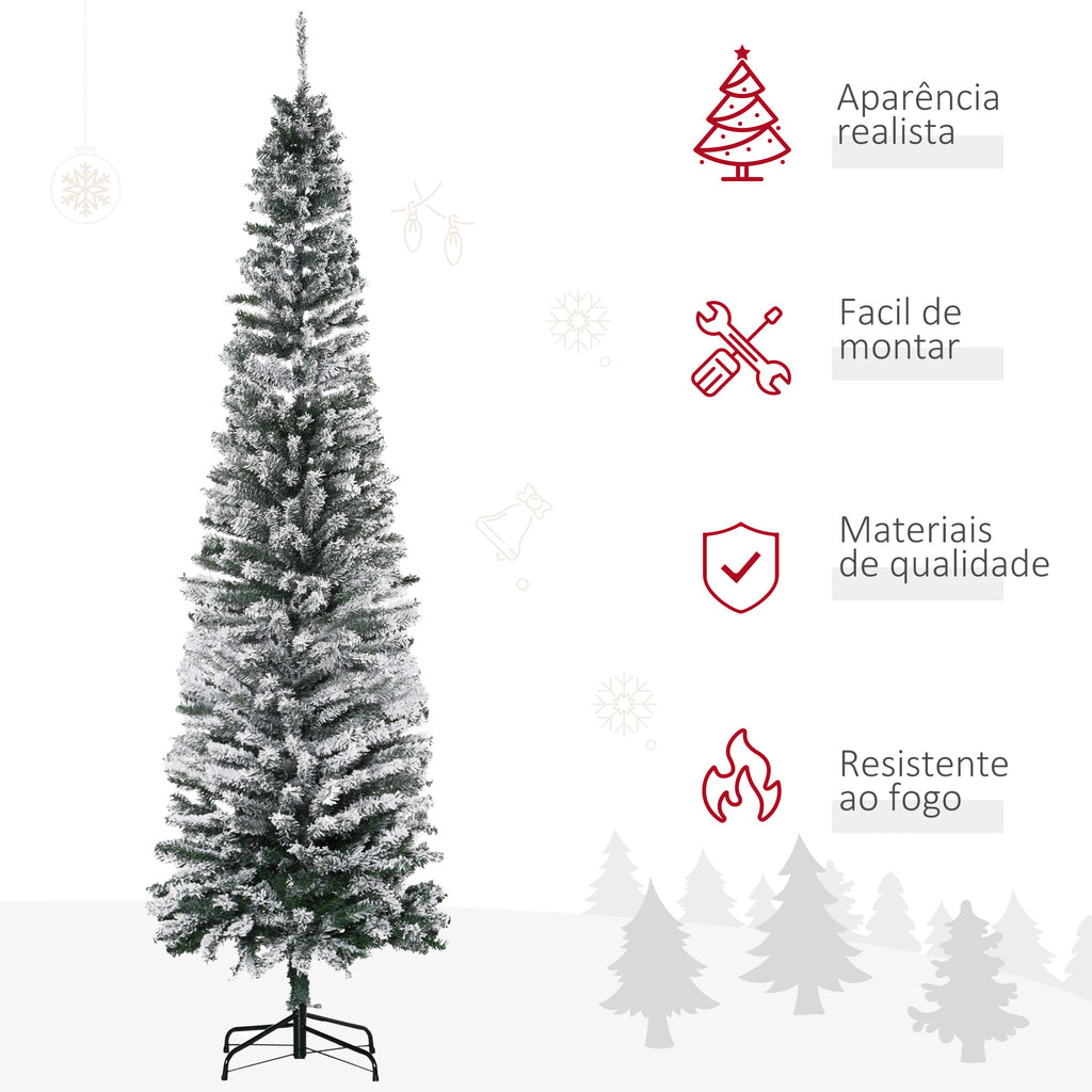 Árvore de Natal 225 cm Árvore de Natal Artificial Nevado com 738 Ramos e Suporte de Metal Árvore de Natal para Sala de Estar Verde e Branco — foto 4