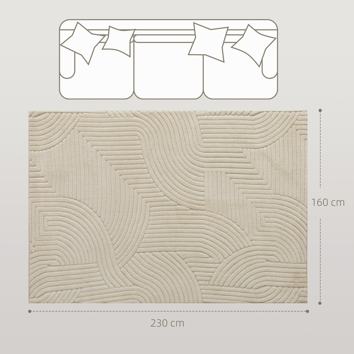 Tapete Sala de Estar 160x230 cm Tapete Pelo Curto Estilo Moderno Base Antiderrapante Tecida à Máquina Tapete para Sala de Estar Quarto Sala de Jantar Creme — foto 3
