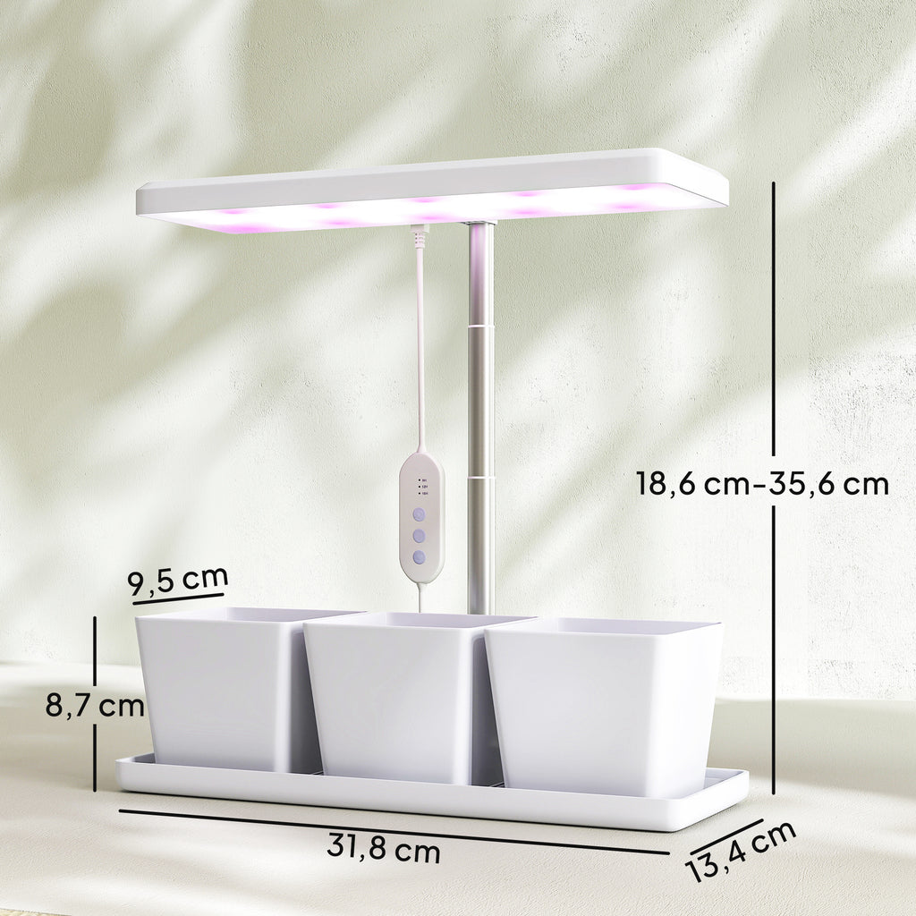 Luz de Crescimento com 30 LED de Espectro Completo Ajustável em Altura com Temporizador Automático 8/12/16/24H 5 Níveis de Brilho e 3 Vasos para Estufa Jardim 31,8x13,4x18,6-35,6 cm Branco — foto 3