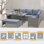 Conjunto de 4 Peças de Móveis e Vime com Almofadas Acolchoadas para Jardim Balcão Conjunto de Móveis de Exterior com 2 Sofás 1 Banco e 1 Mesa de Vidro Temperado Cinza — foto 7