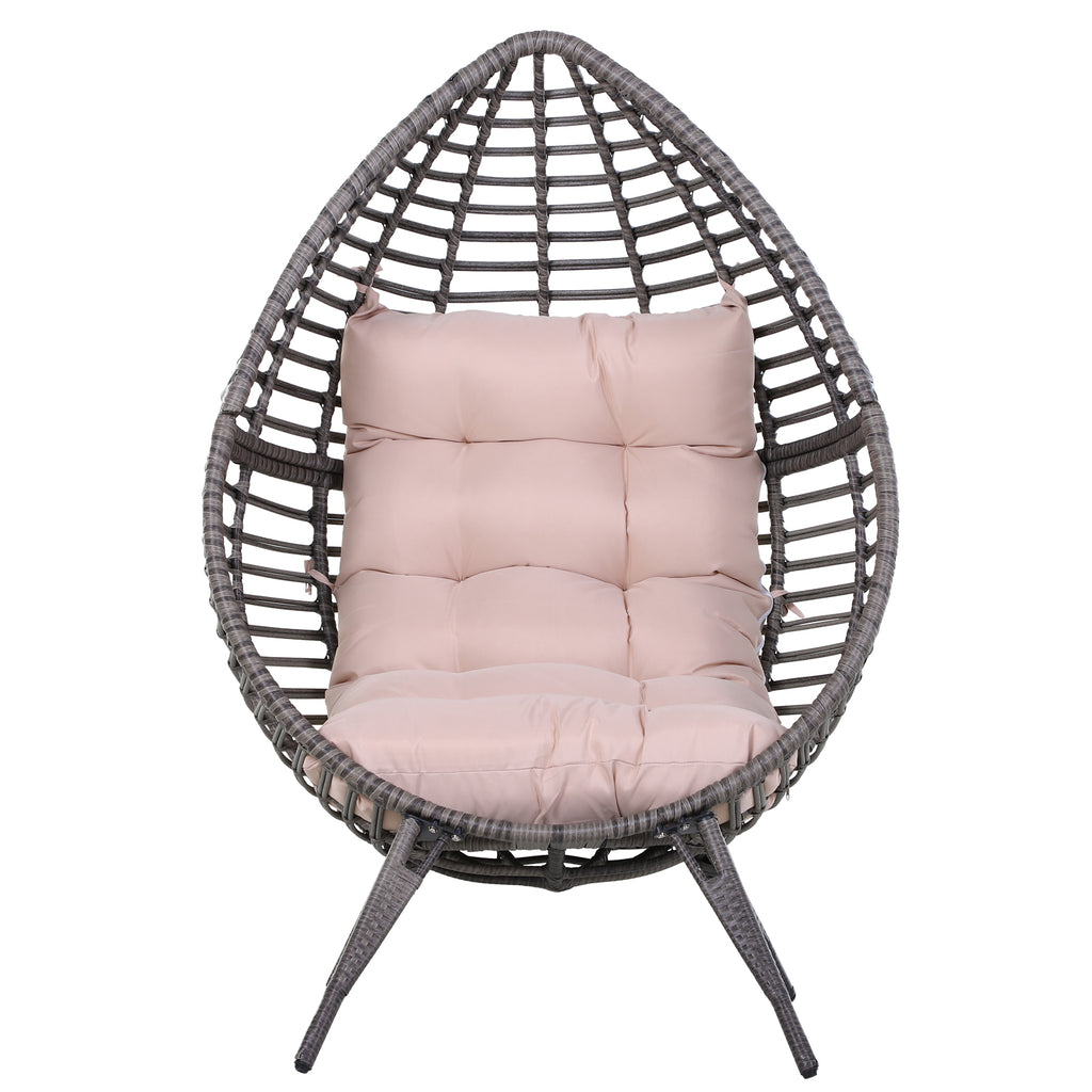 Poltrona de exterior com forma de ovo acolchoado Costas altas 101x89x156 cm Carga 160 kg Bege Cinzento — foto 4