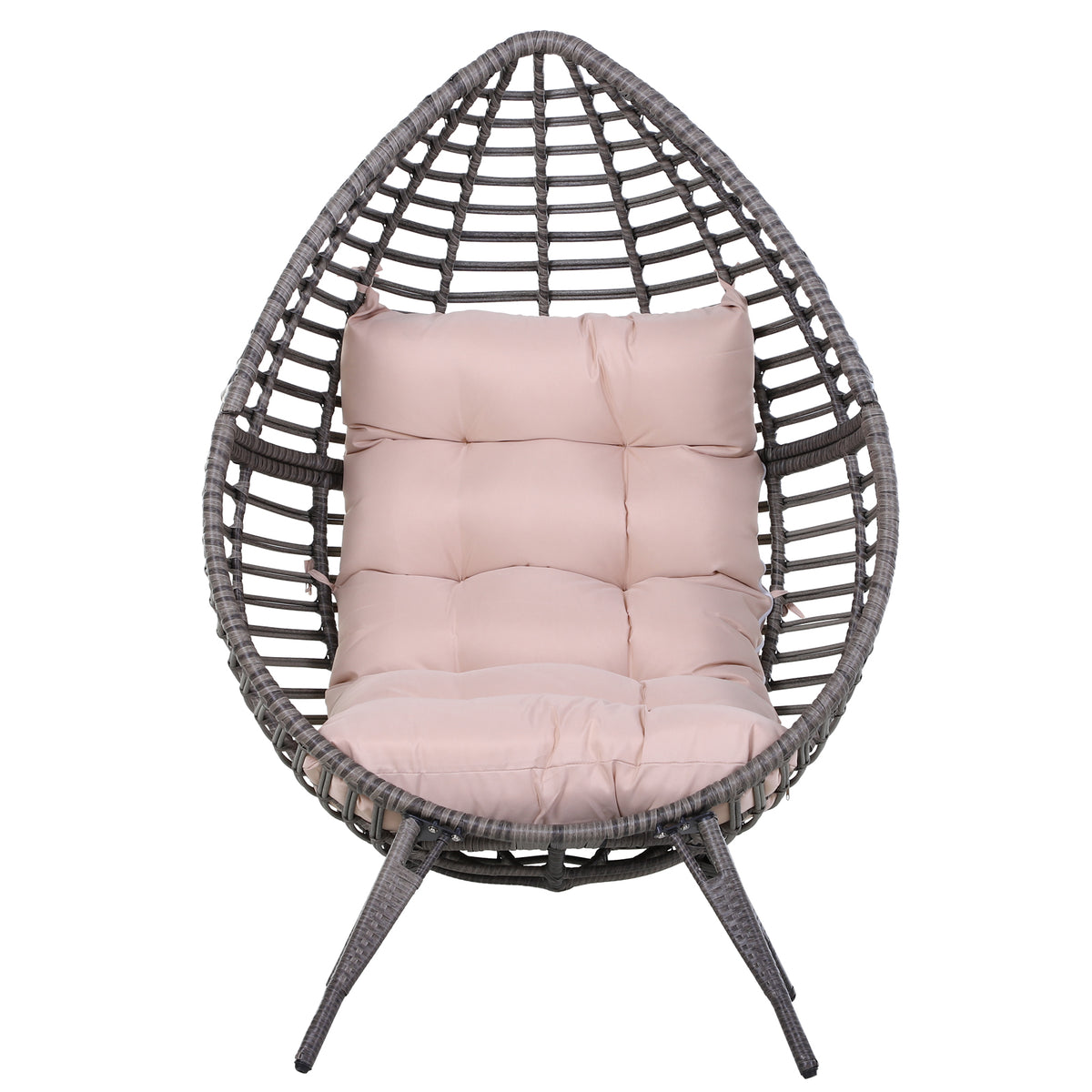 Poltrona de exterior com forma de ovo acolchoado Costas altas 101x89x156 cm Carga 160 kg Bege Cinzento — foto 4