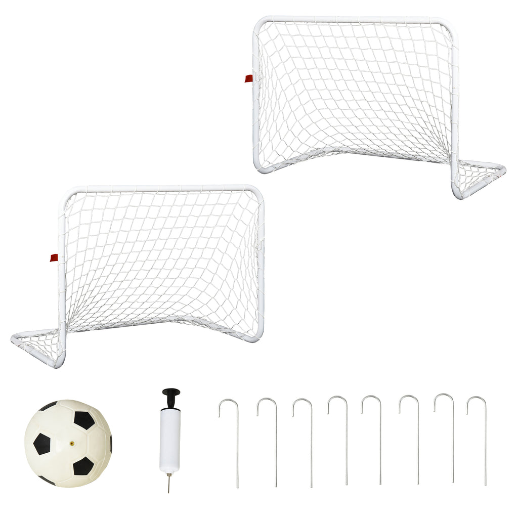 Conjunto de 2 Balizas de Futebol com Rede e Bola para Crianças e Adultos, Brinquedo Desportivo de Exterior para Jardim com Bomba de Enchimento, Aço e Poliéster, 78x46x56 cm, Branco — foto 1