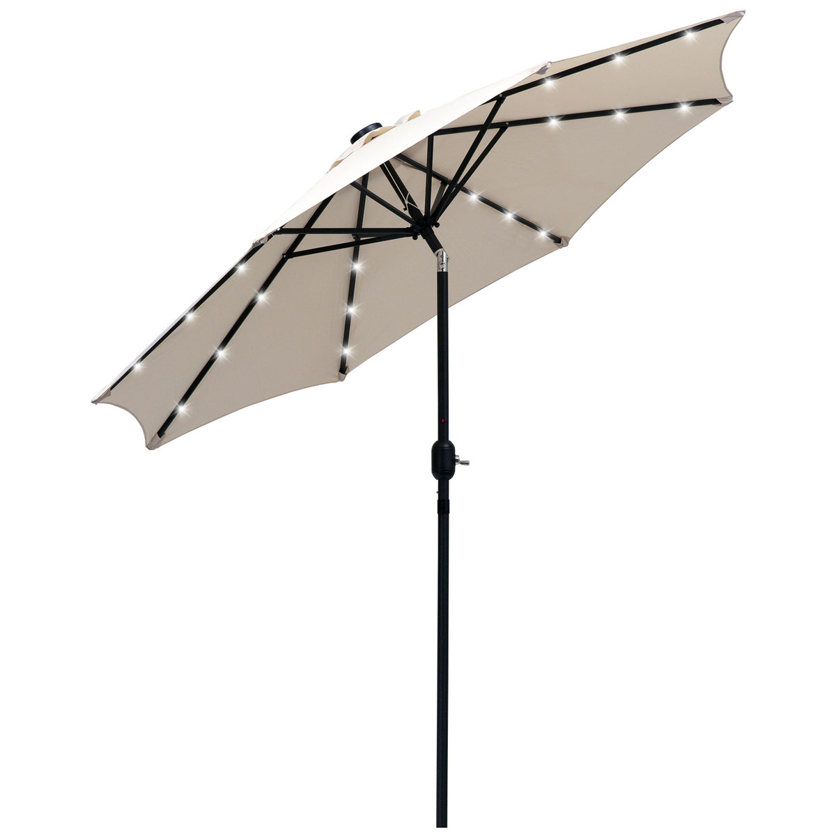 Chapéu de Sol de Jardim Ø270x240cm com 24 Luzes LED Solar Mecanismo de Inclinação Manivela e Mastro Desmontável de Metal para Terraço Piscina Pátio Creme — foto 1