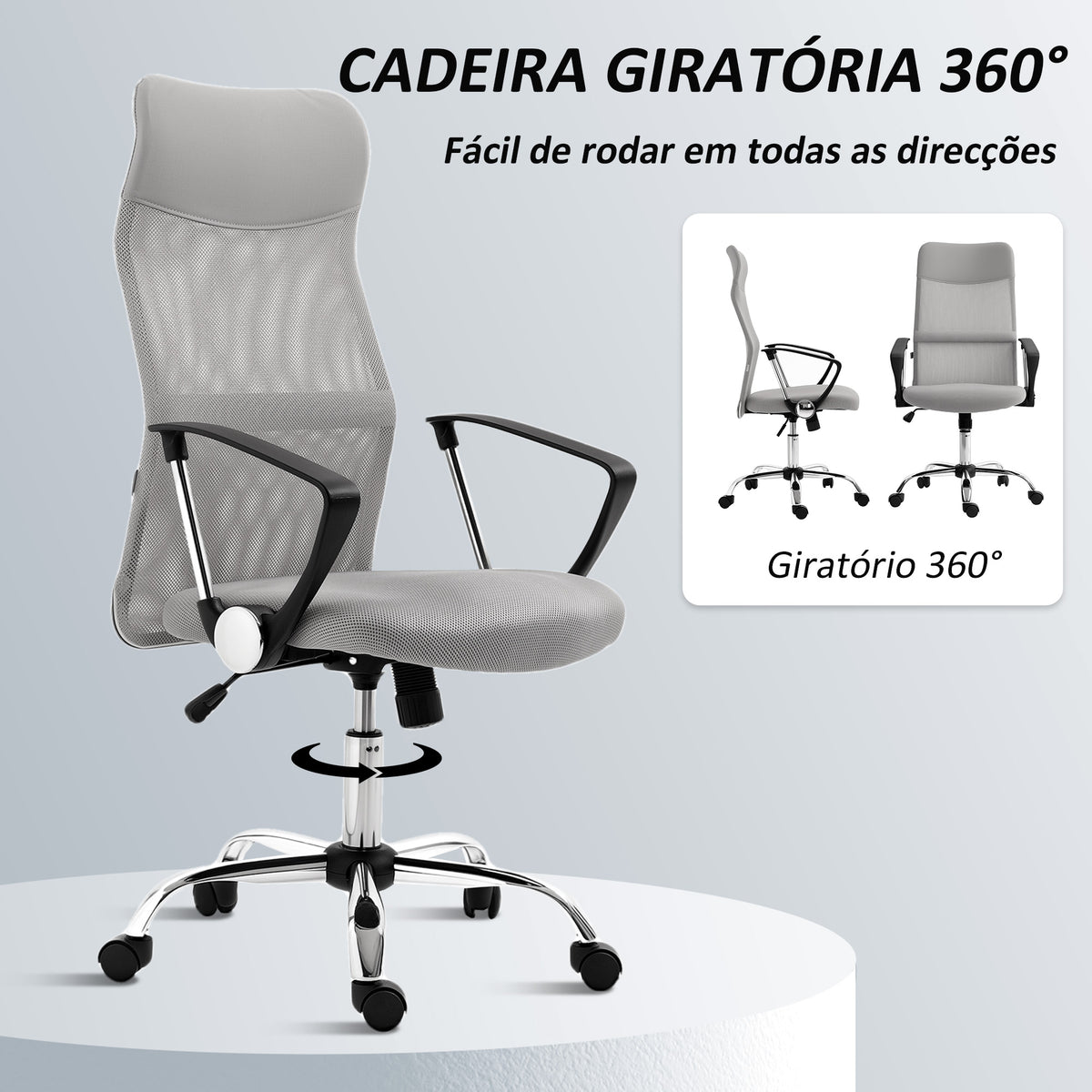 Cadeira de Escritório Cadeira de Secretária de Tecido de Malha Encosto para a Cabeça de PU Mecanismo de Inclinação de Encosto Alto Carga de 120 kg 63x65x109-119 cm Cinza — foto 5