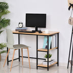 Mesa de computador para escritorio estudo com prateleiras de 2 andares Superfície grande Pernas com protetores ajustáveis Anti-derrapante 106x50x76 cm Cor Madeira — foto 2
