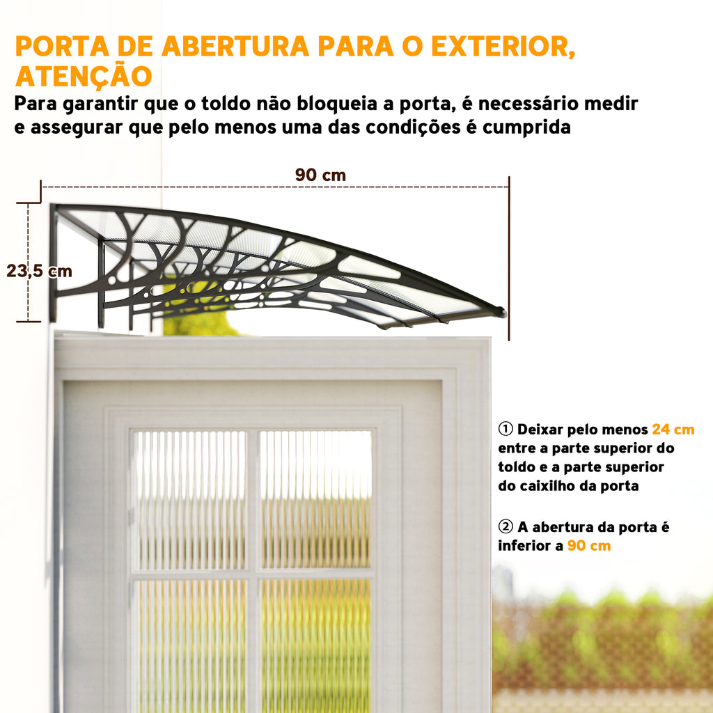Marquise para Portas e Janelas 295x90 cm Marquise com Proteção para Sol e Chuva com Painéis de Policarbonato e Liga de Alumínio Transparente — foto 7