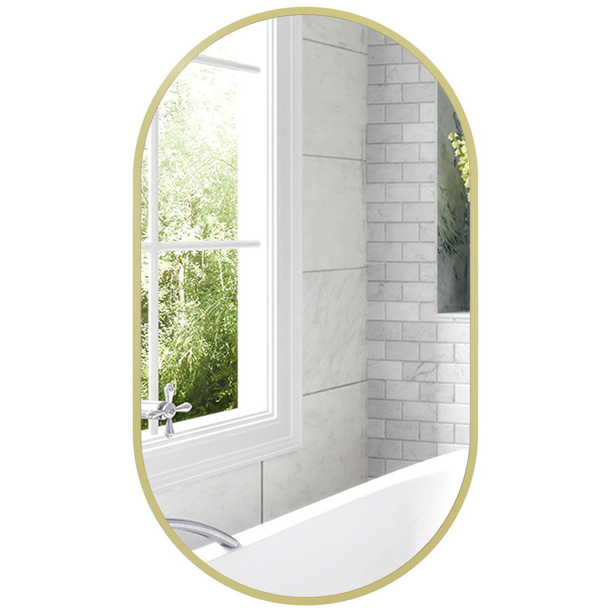Espelho Casa de Banho Oval 40x3x70 cm Espelho Decorativo de Parede com Estrutura de Liga de Alumínio para Sala de Estar Entrada Corredor Horizontal ou Vertical Dourado — foto 1