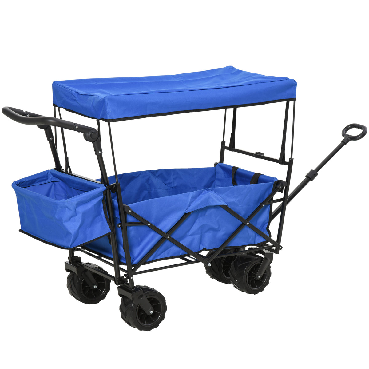 Carrinho de transporte praia Camping com toldo e guidão Quatro rodas ajustáveis em altura de 110x56x101cm Cor Azul Carga máxima 100kg — foto 1