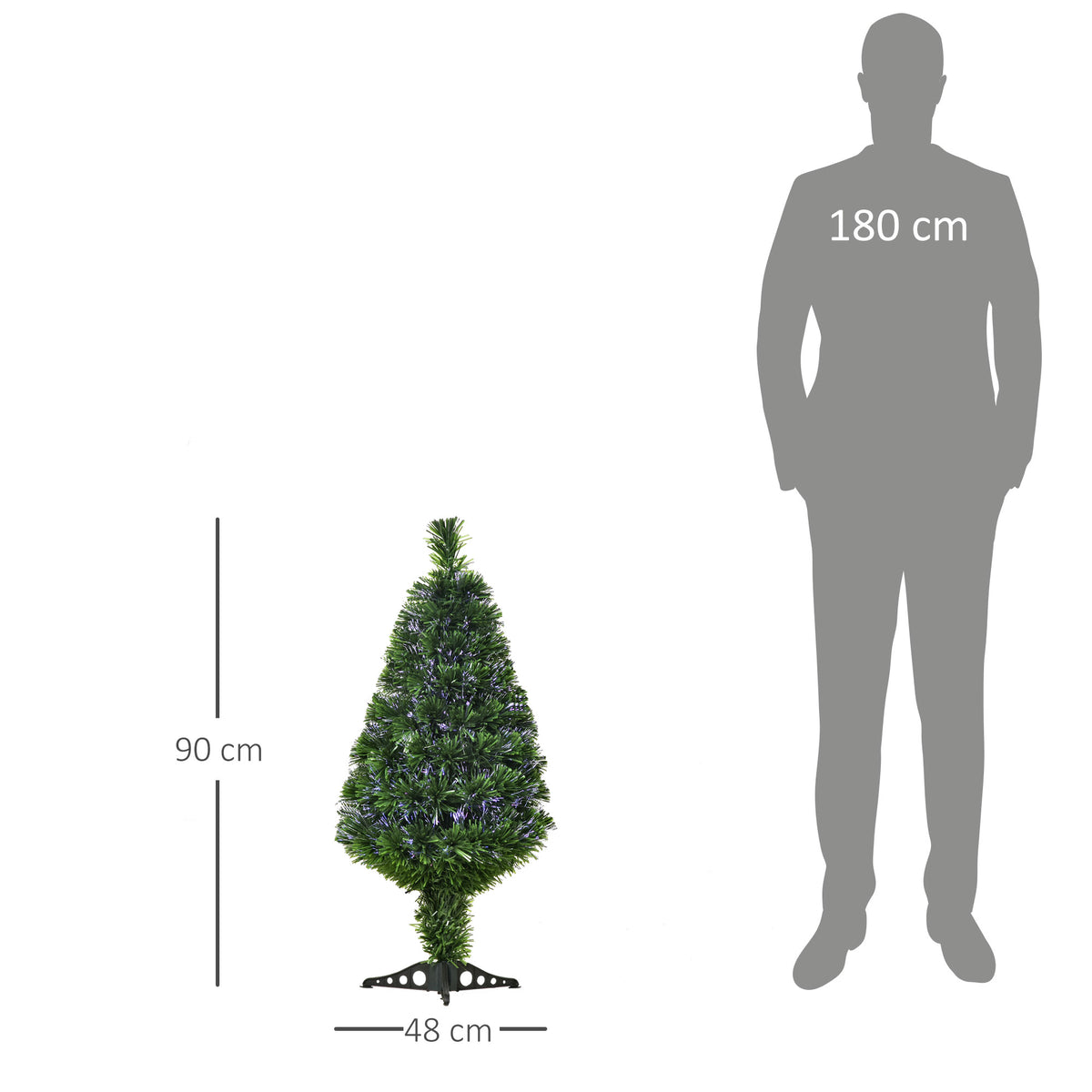 Árvore de Natal Artificial 90cm com 90 Ramos de PVC Fibra Óptica 4 Cores Suporte Decoração de Natal para Interiores Φ48x90cm Verde — foto 3