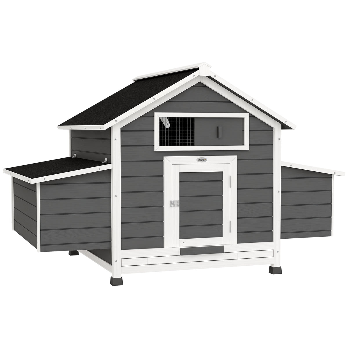 Galinheiro para Exterior 150x100x96,5 cm Galinheiro de Madeira com 2 Ninhos Bandeja Amovível Resistente a Intempérie Cinza e Branco — foto 1