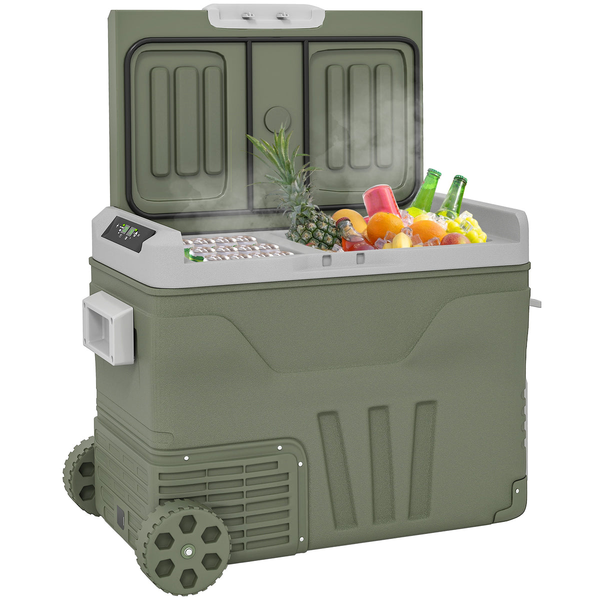 Geleira Portátil Elétrica 45L Geleira de Carro -20℃ a +20℃ 12V/24V Mini Geleira com Rodas Compressor e Ecrã LED Tátil para Casa Campismo Viagens Automóvel 64,5x43,5x53 cm Verde — foto 1