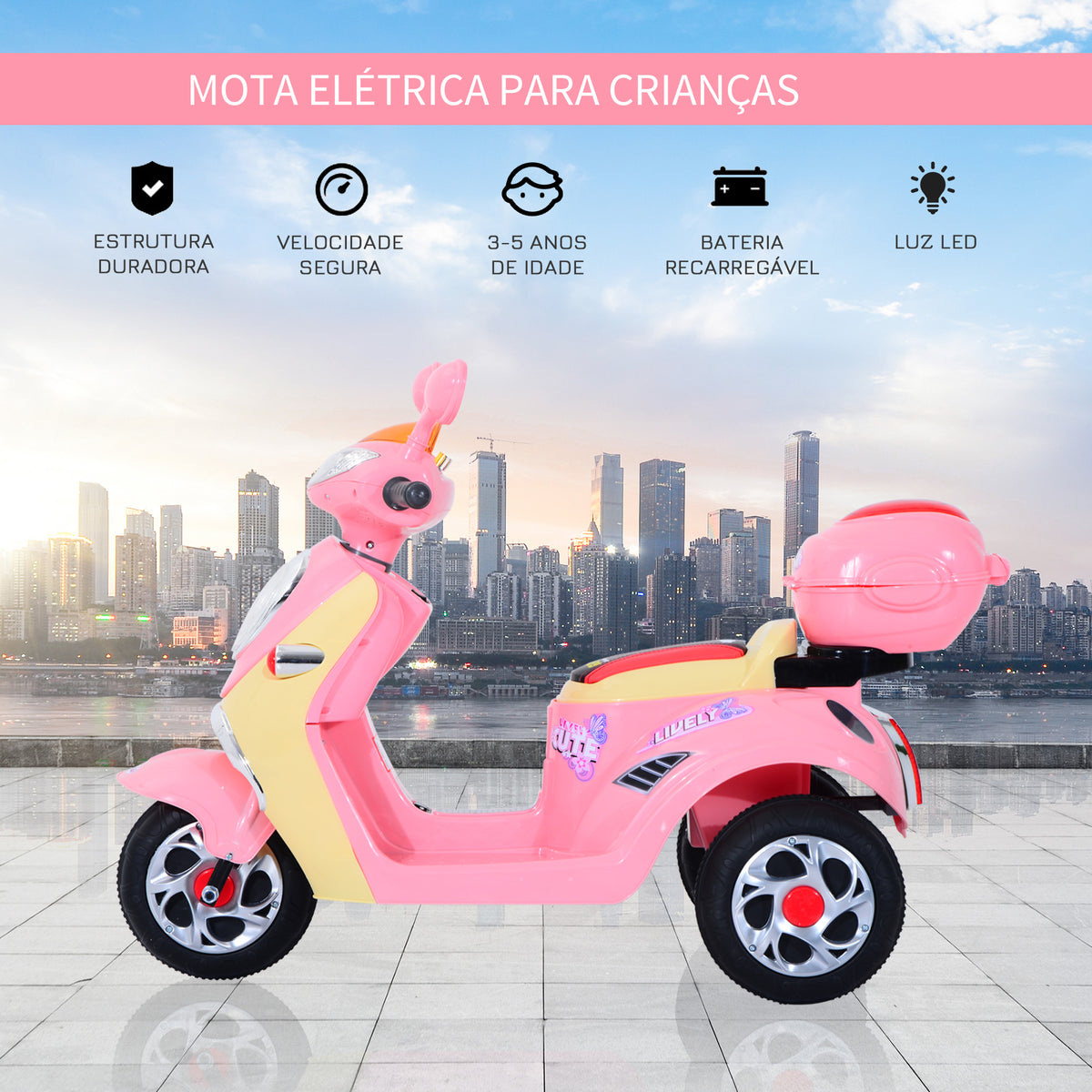 ® Carro de triciclo Moto elétrica infantil com Bateria para crianças com mais de 3 anos 108x51x75cm Rosa — foto 4