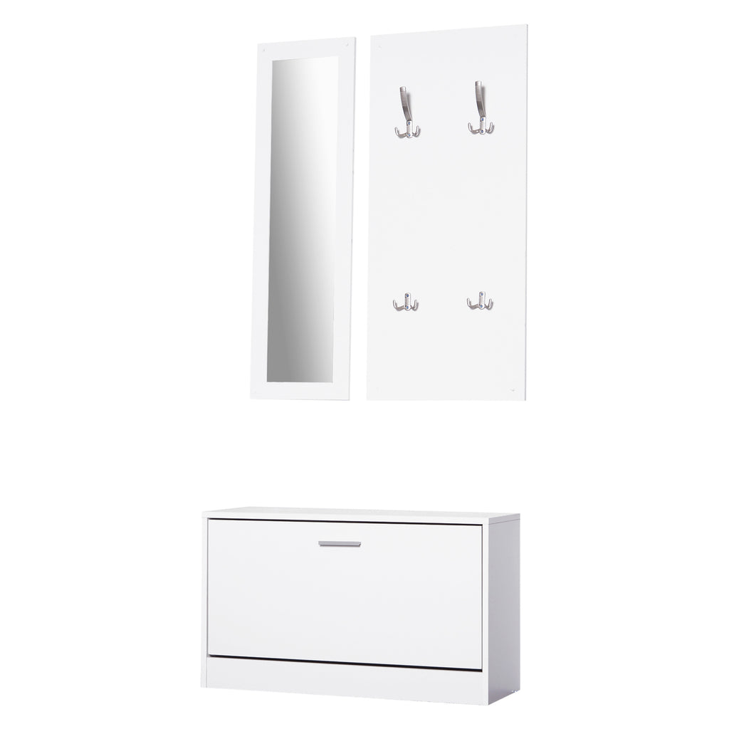 Móvel Cabide de Entrada de 3 Peças Armário de Entrada com Cabide Espelho e Sapateira 80x27x46,5cm Branco — foto 1
