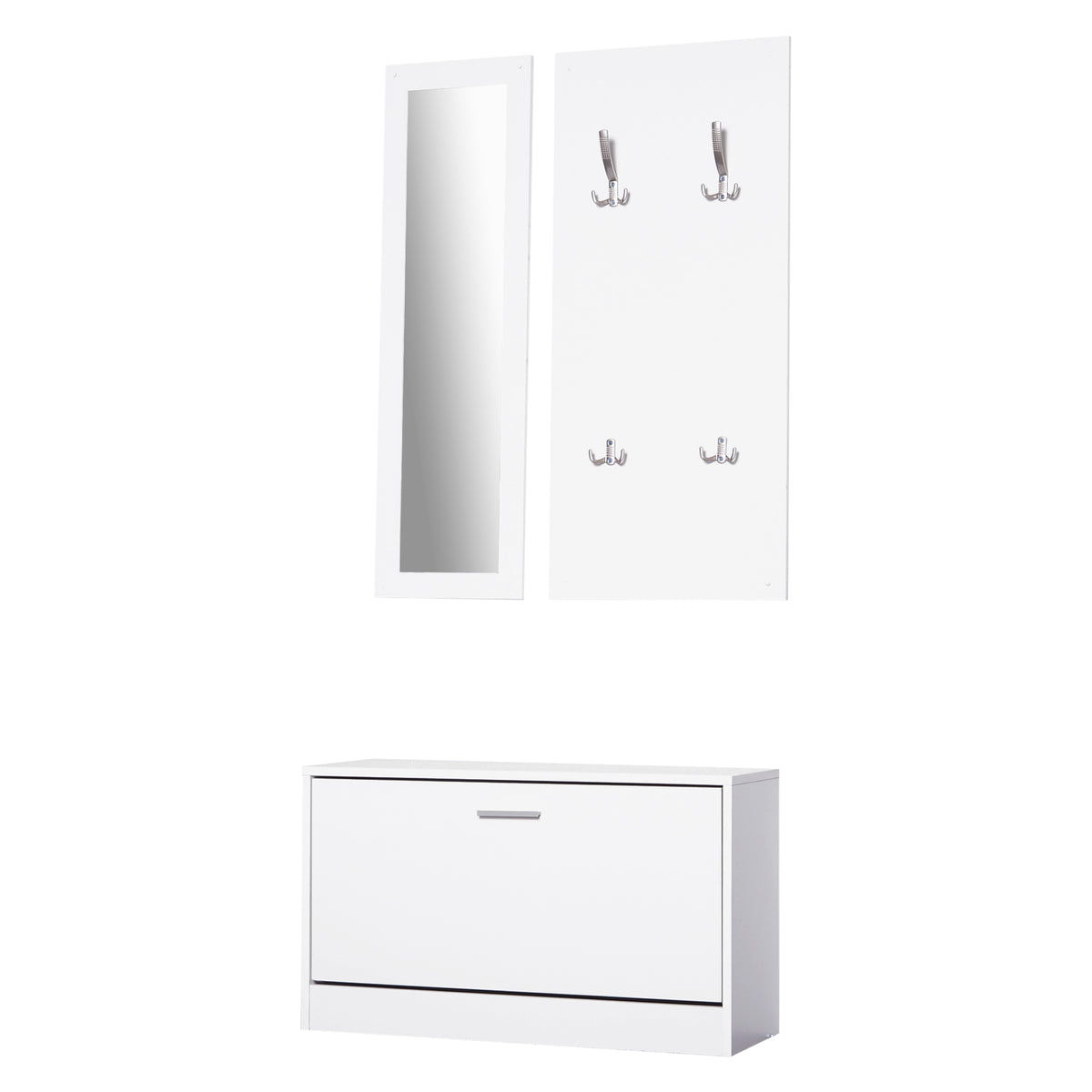 Móvel Cabide de Entrada de 3 Peças Armário de Entrada com Cabide Espelho e Sapateira 80x27x46,5cm Branco — foto 1