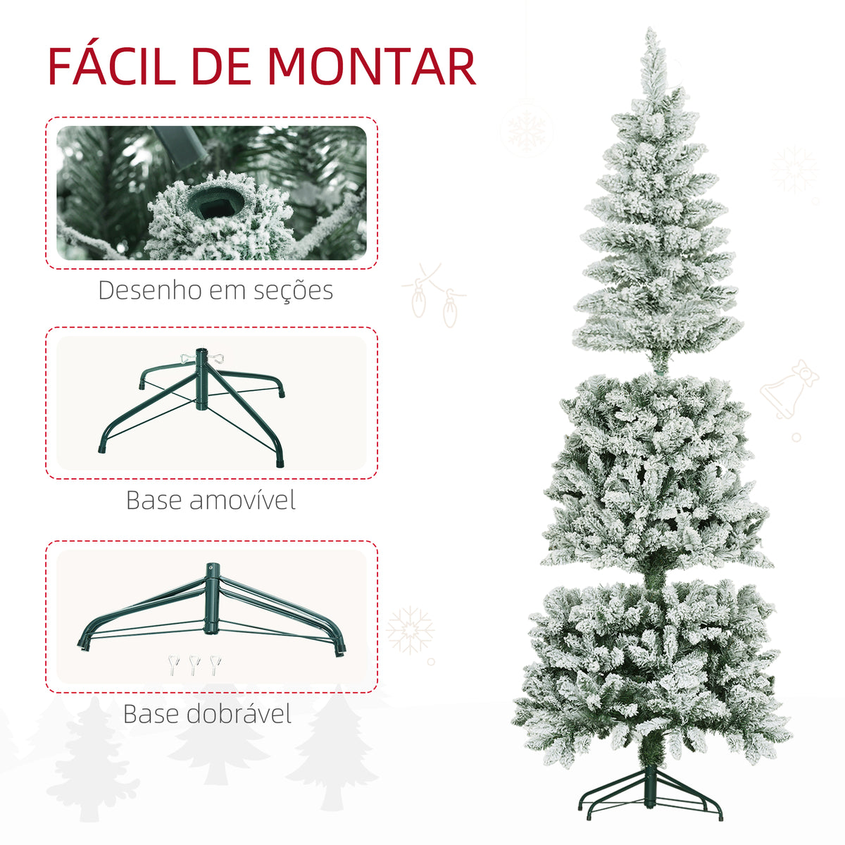 Árvore de Natal 180 cm Árvore de Natal Artificial Coberta de Neve com 479 Ramos e Suporte de Metal Árvore Natalícia para Sala Interior Verde — foto 6