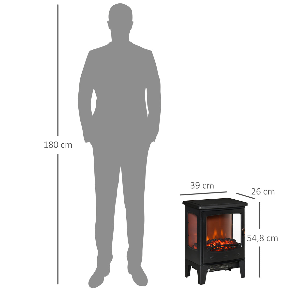 Lareira Elétrica 900W/1800W Lareira Decorativa com Janelas Efeito de Chama Temperatura Ajustável e Proteção Sobreaquecimento para 20-25 ㎡ 39x26x54,8 cm Preto — foto 3