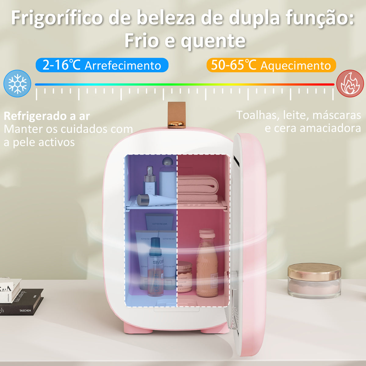 Frigorífico de Cosméticos 4L Frigorífico Pequeno 9V/240V para Arrefecer e Aquecer Mini Frigorífico para Beleza Maquilhagem Bebidas 20,3x26,3x28 cm Rosa — foto 4