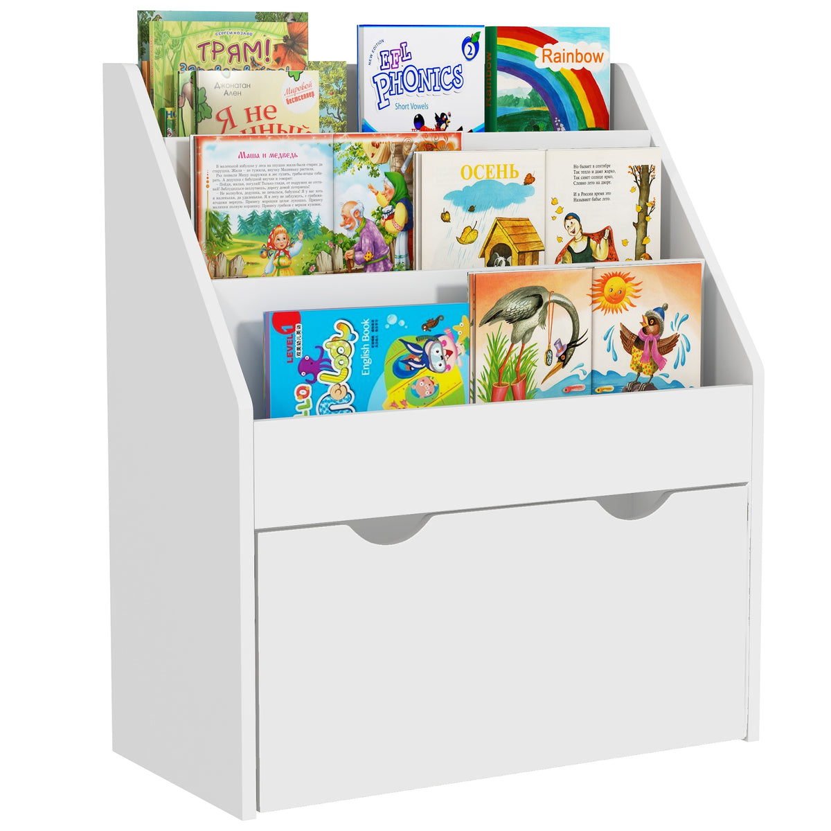 Estante de Brinquedos com 3 Compartimentos Estante Infantil para Brinquedos com Gaveta com Rodas Multifuncional para Quarto Sala de Jogos 62,5x30x70 cm Branco — foto 1