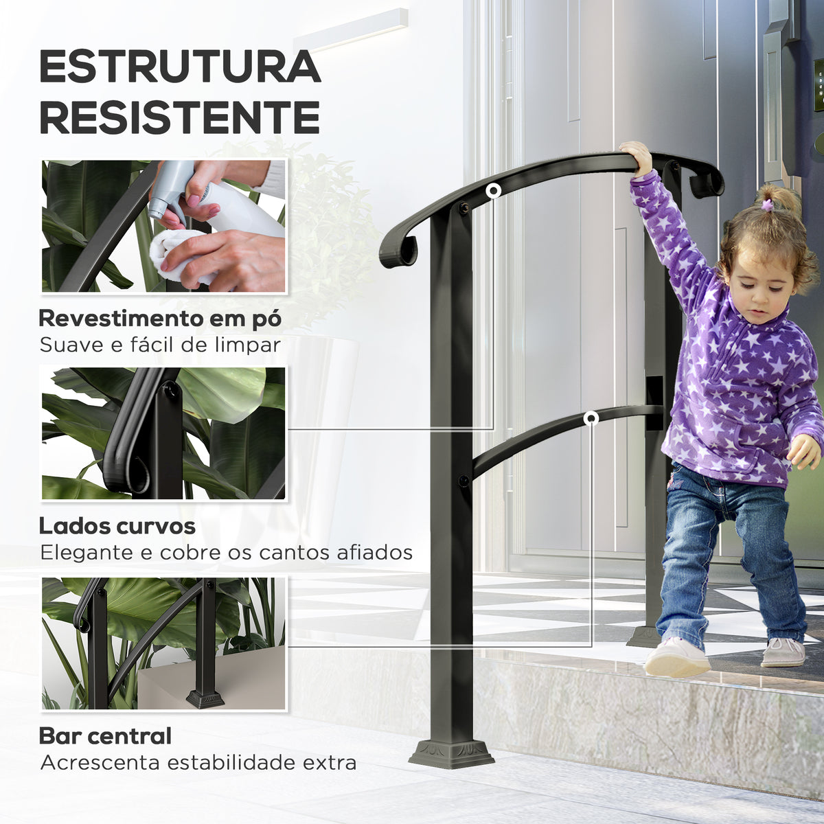 Guarda Corpo para Escada 71 cm Guarda Corpo Metálico com Kit de Instalação Ângulo Ajustável para 1-3 Degraus 71x8x148 cm Preto — foto 5