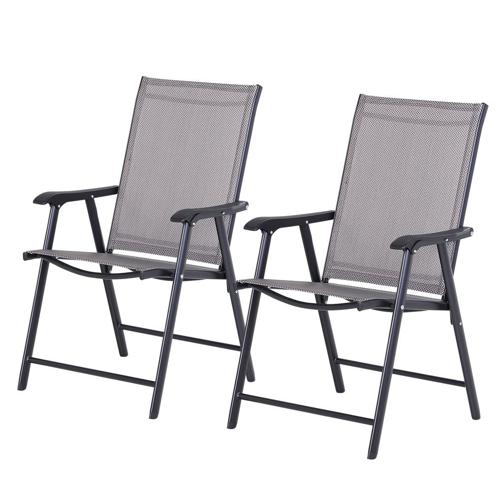 Conjunto de 2 Cadeiras Dobráveis para Exterior com Apoio para o Braço Cadeiras para Jardim com Textilene e Metal Carga 110 kg 58x64x94 cm Cinzento Claro — foto 1