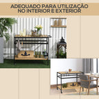 Carrinho Multifuncional com Rodas de Madeira Carrinho de Serviço com Bancada em Ripas 2 Prateleiras 3 Ganchos Carrinho para Jardim Varanda Pátio 107x65x80 cm Madeira — foto 7