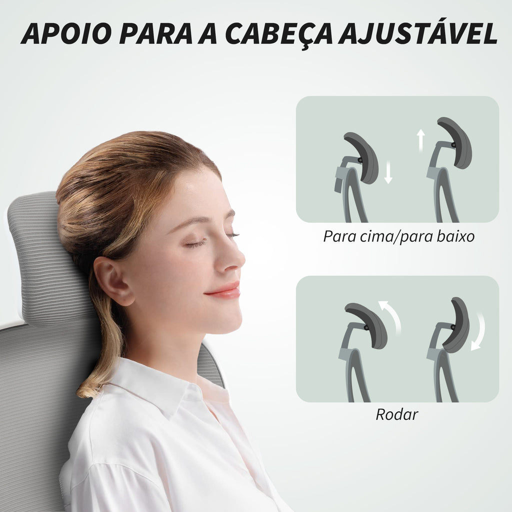 Cadeira de Escritório Giratória Cadeira de Escritório em Malha Transpirável com Altura Ajustável Apoio para a Cabeça e Suporte Lombar Ajustáveis Cadeira de Escritório Basculante Carga 120 kg 58x63x115-125 cm Cinza — foto 6