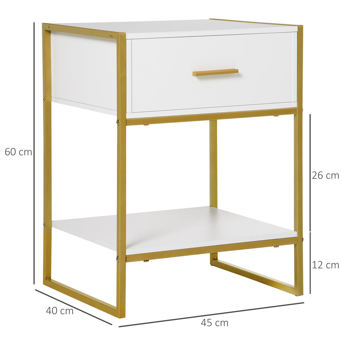 Mesa de Cabeceira Mesa Auxiliar com 1 Gaveta e Prateleira de Armazenamento para Dormitórios Sala de Estar Escritório Estilo Moderno 45x40x60cm Branco — foto 3