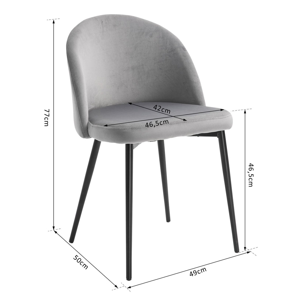 Conjunto de 2 Cadeiras de Sala de Jantar com Asento e Encosto Acolchoados Estofadas em Veludo Suave Desenho Moderno Carga Máxima 90 kg 49x50x77 cm Cinza — foto 3